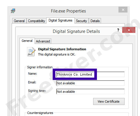 Screenshot of the Thinknice Co. Limited certificate